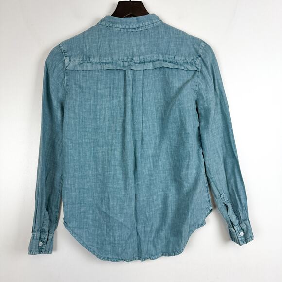 Sundance 100% Linen Button Down Shirt Blue - PXXS P2XS Petite - Picture 6 of 9